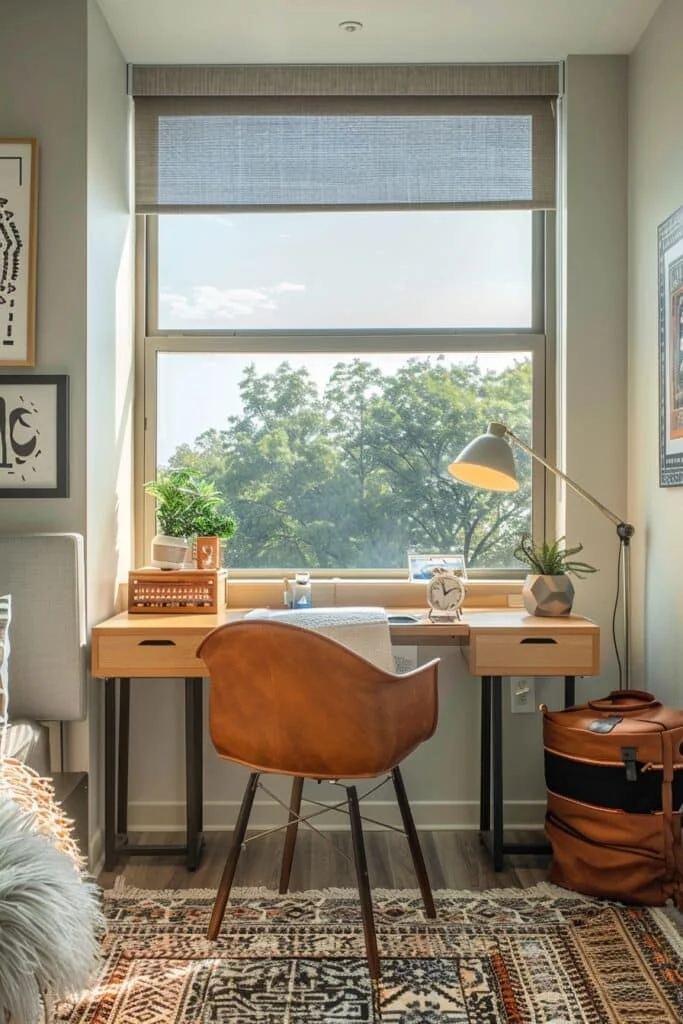 Stylish desk with natural light