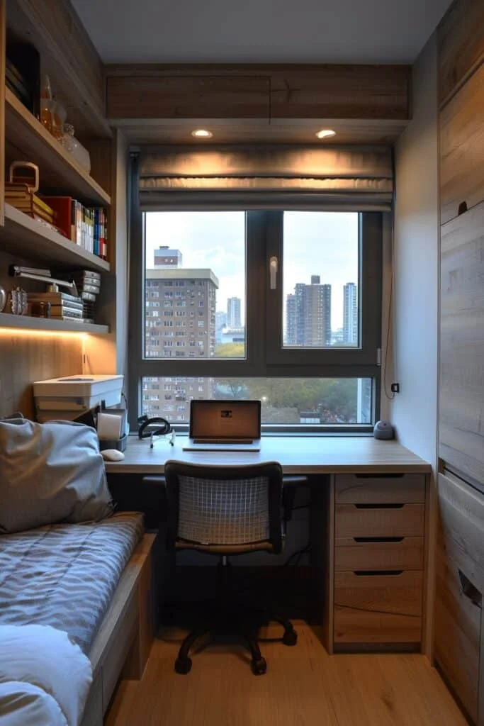 Cozy study space with city view